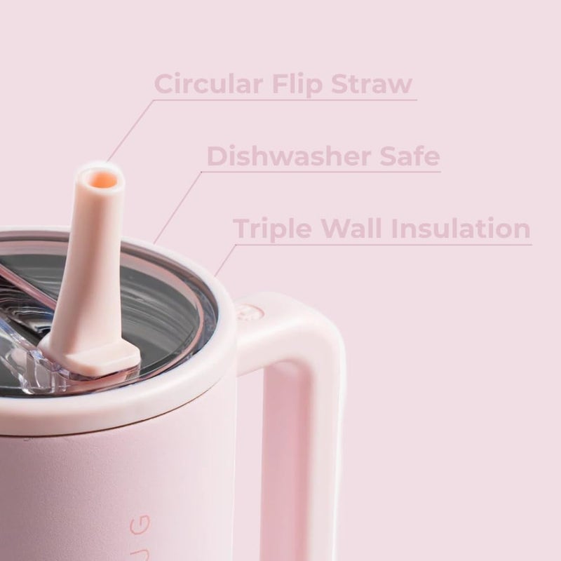 Hydro Jug مسافر - زجاجة ماء سعة 32 أونصة مع مقبض وقشة قابلة للطي - تناسب حاملة الأكواب، كوب مقاوم للتسرب - مصنوع من الفولاذ المقاوم للصدأ وقاعدة مطاطية قابلة لإعادة الاستخدام - هدايا للنساء والرجال، رمال وردية - Image 2